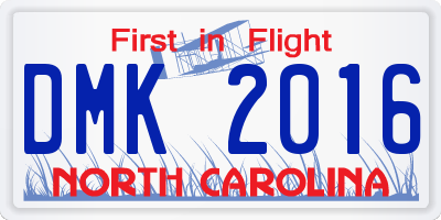 NC license plate DMK2016