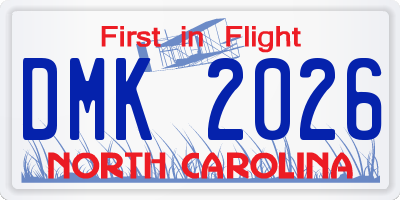 NC license plate DMK2026