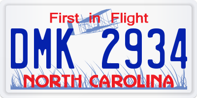 NC license plate DMK2934