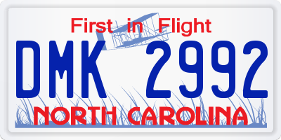 NC license plate DMK2992