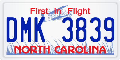NC license plate DMK3839