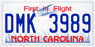 NC license plate DMK3989