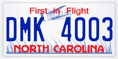 NC license plate DMK4003