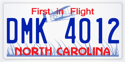 NC license plate DMK4012