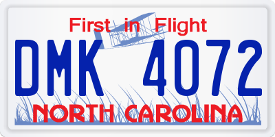 NC license plate DMK4072