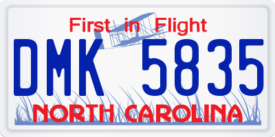 NC license plate DMK5835