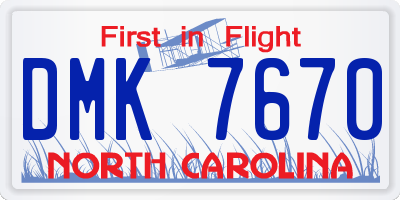 NC license plate DMK7670