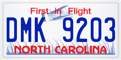 NC license plate DMK9203