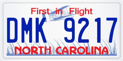 NC license plate DMK9217