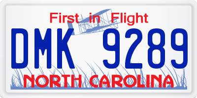 NC license plate DMK9289