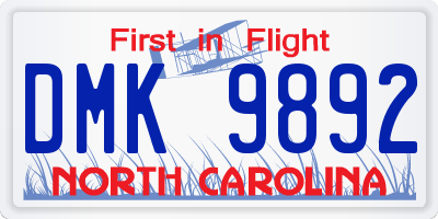 NC license plate DMK9892