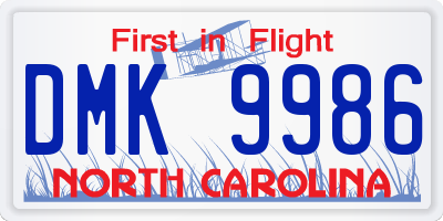 NC license plate DMK9986