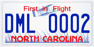 NC license plate DML0002