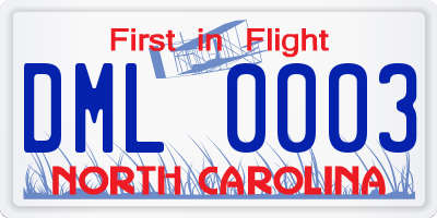 NC license plate DML0003