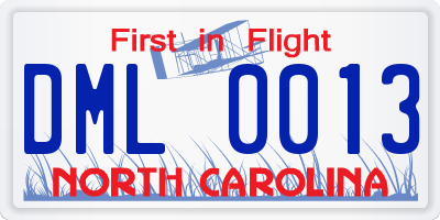 NC license plate DML0013