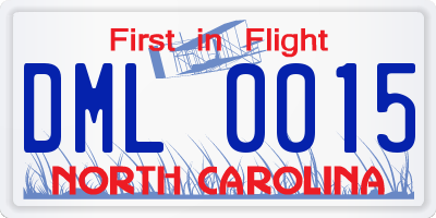 NC license plate DML0015
