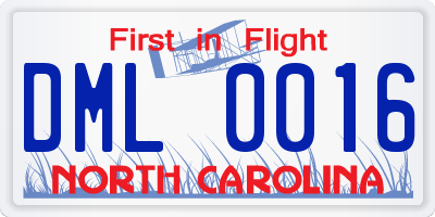 NC license plate DML0016