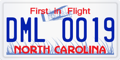 NC license plate DML0019