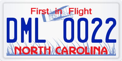 NC license plate DML0022