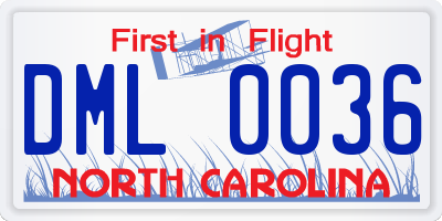 NC license plate DML0036