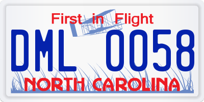 NC license plate DML0058
