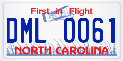 NC license plate DML0061
