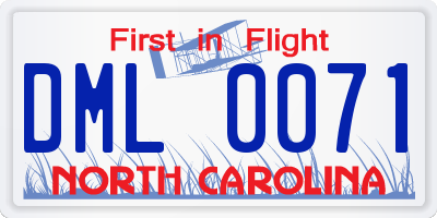 NC license plate DML0071