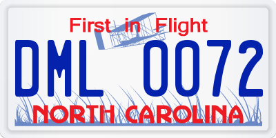 NC license plate DML0072