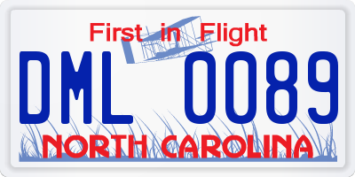 NC license plate DML0089