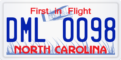 NC license plate DML0098