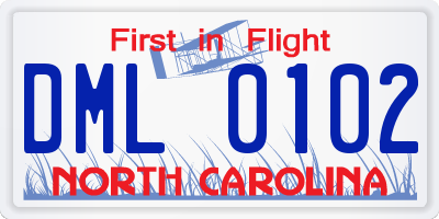 NC license plate DML0102