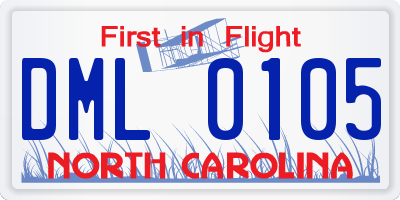 NC license plate DML0105