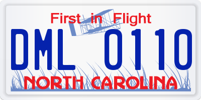 NC license plate DML0110