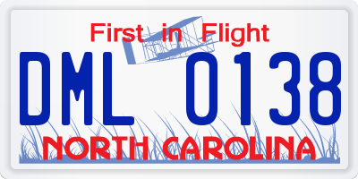 NC license plate DML0138