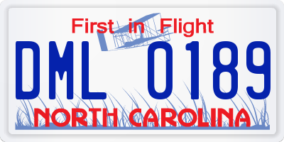 NC license plate DML0189
