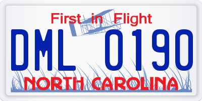 NC license plate DML0190