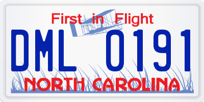 NC license plate DML0191