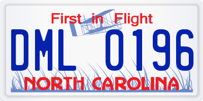 NC license plate DML0196