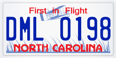 NC license plate DML0198