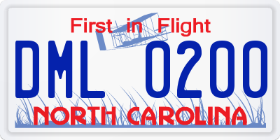 NC license plate DML0200