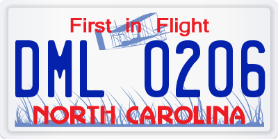 NC license plate DML0206