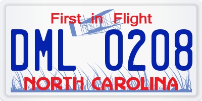 NC license plate DML0208