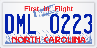 NC license plate DML0223
