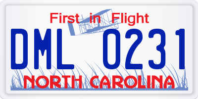 NC license plate DML0231