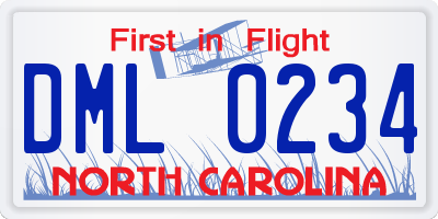 NC license plate DML0234