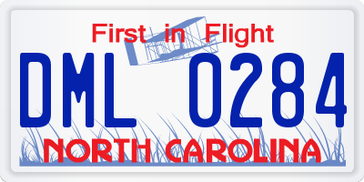 NC license plate DML0284