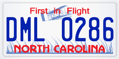 NC license plate DML0286