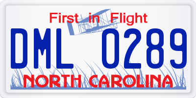 NC license plate DML0289
