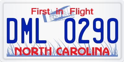 NC license plate DML0290