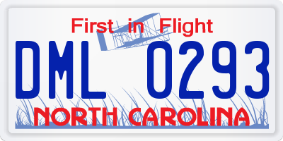 NC license plate DML0293